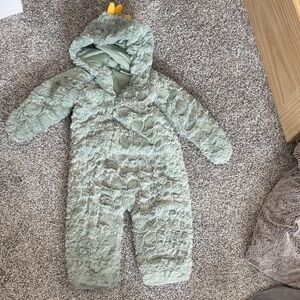 Koalababy Fuzzy Sage Green Baby Dinosaur winter suit
